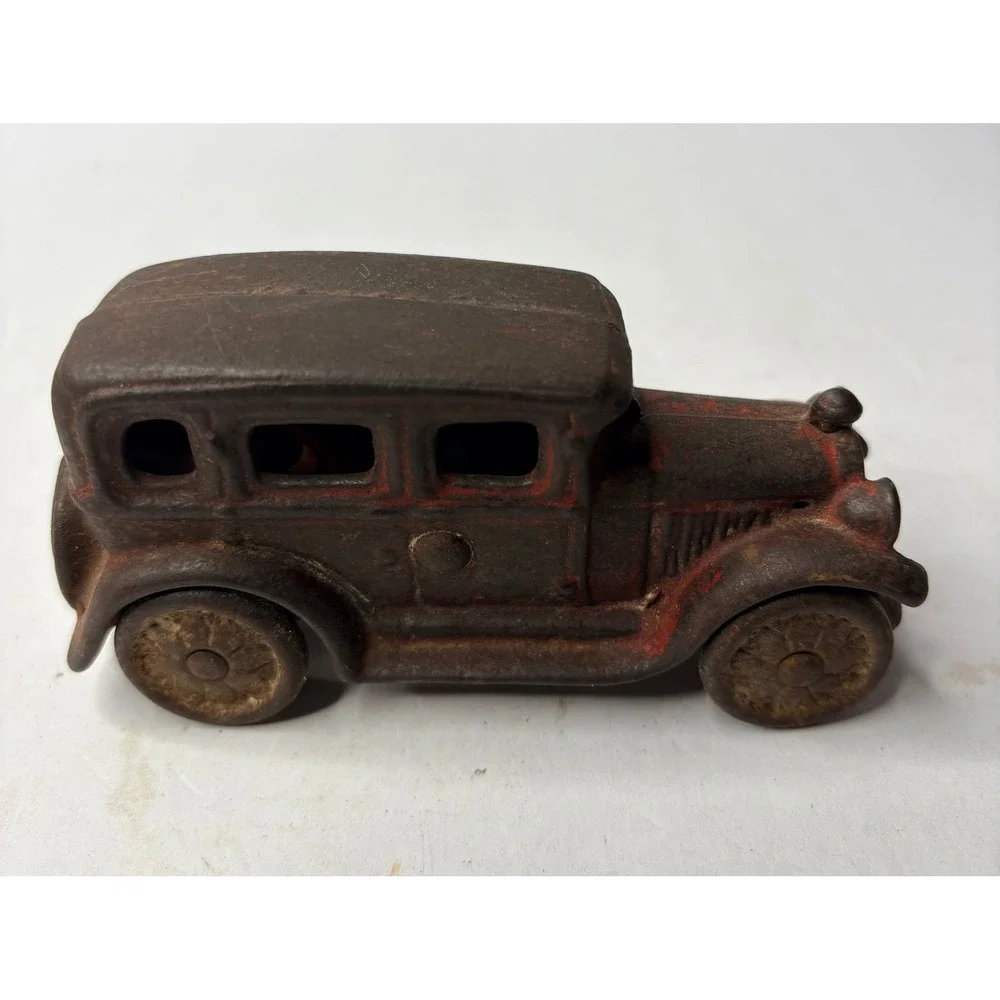 Antique Cast Iron Sedan Toy Car Red Original Paint 4 Inch Vtg 1920s Hubley Style